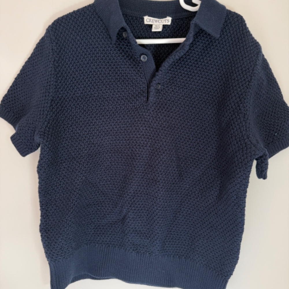 Crewcuts Kids’ Short-Sleeve Seed-Stitch Sweater-Polo | Navy | Size S (6–7) - Picture 2 of 5